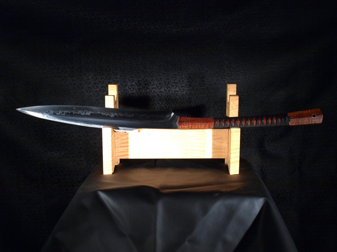 16-inch chopper in 1075 steel with snakewood scales